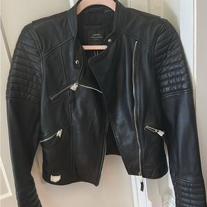 Zara Black Leather Jacket with Quilted Details
